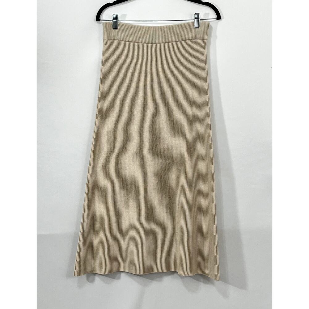 SEZANE M Medium Naelle Skirt Ribbed Beige Natural Midi Length Merino Cotton NWT - Picture 8 of 10